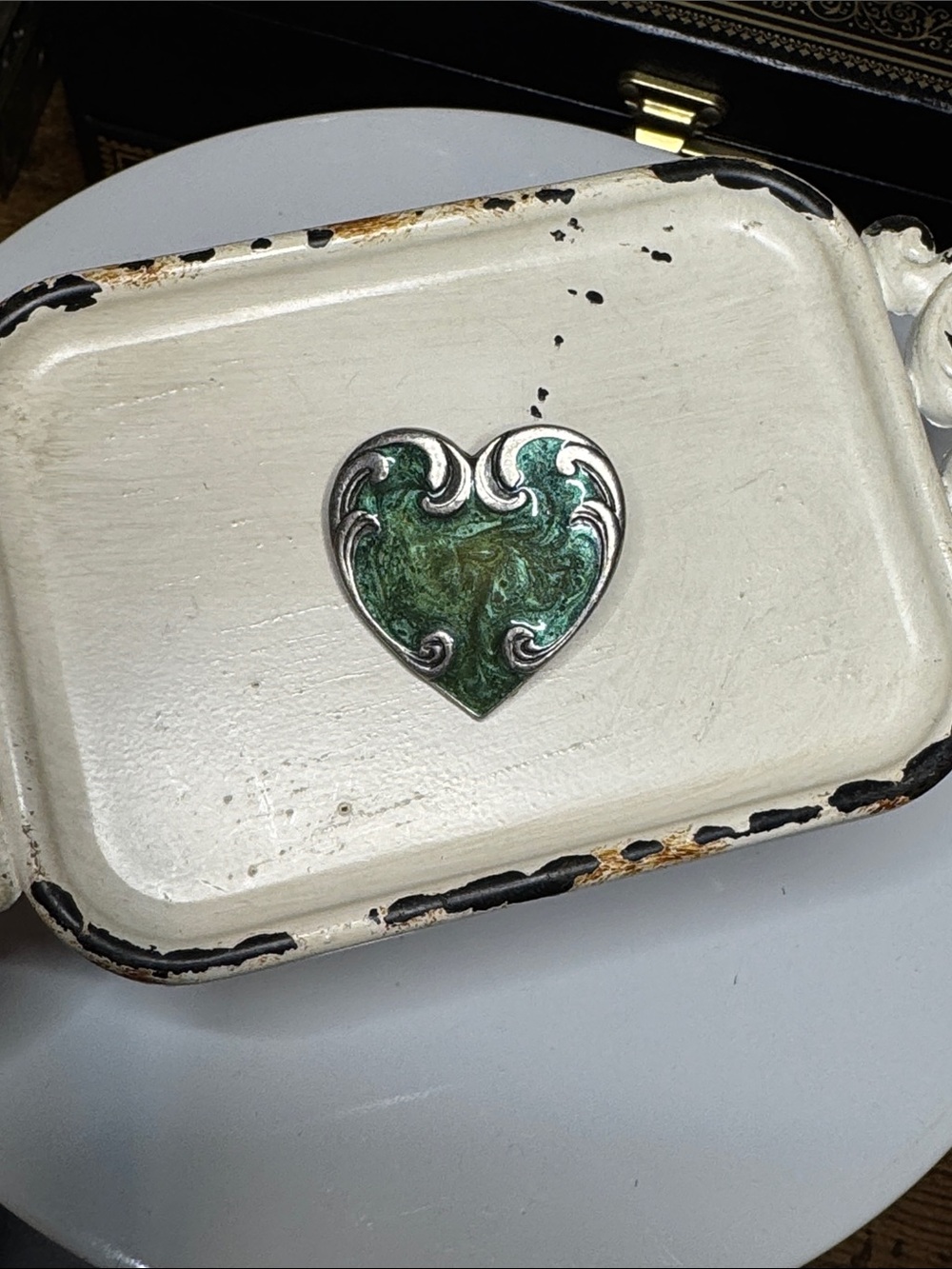 Vintage 1987 Siskiyou Metal Bolo Heart Tie Green Enamel Pendant Rare Color
